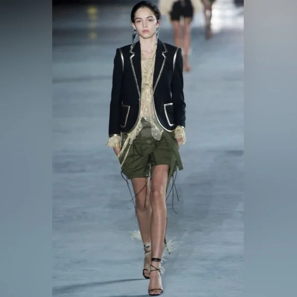 Saint Laurent Gold Trim Garbadine Blazer in Black Wool FR36